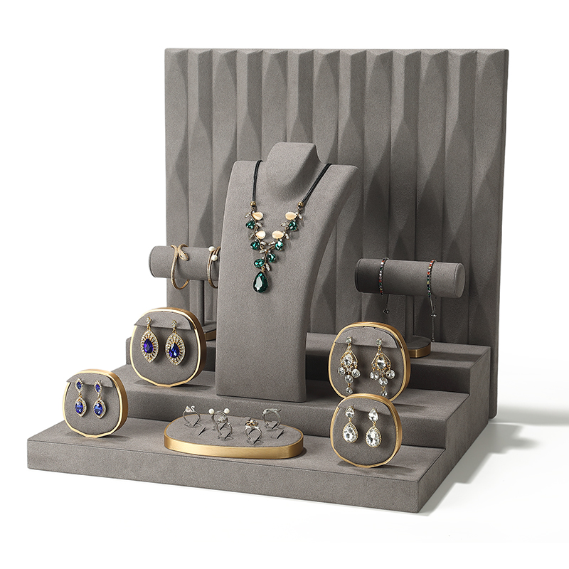 S014 Gray DIGU Luxury Microfiber Jewelry Stand with Metal Base Elegant Display Props