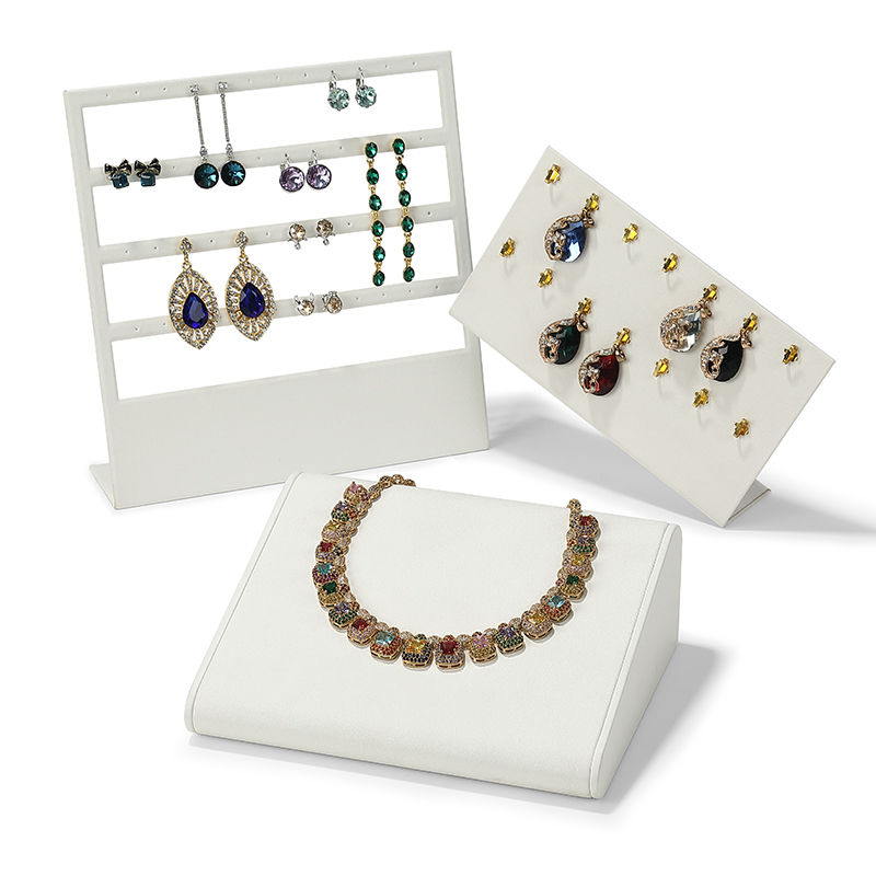 S008 Beige DIGU Luxury PU Leather Ring Bracelet Necklace Earring Jewelry Display Set