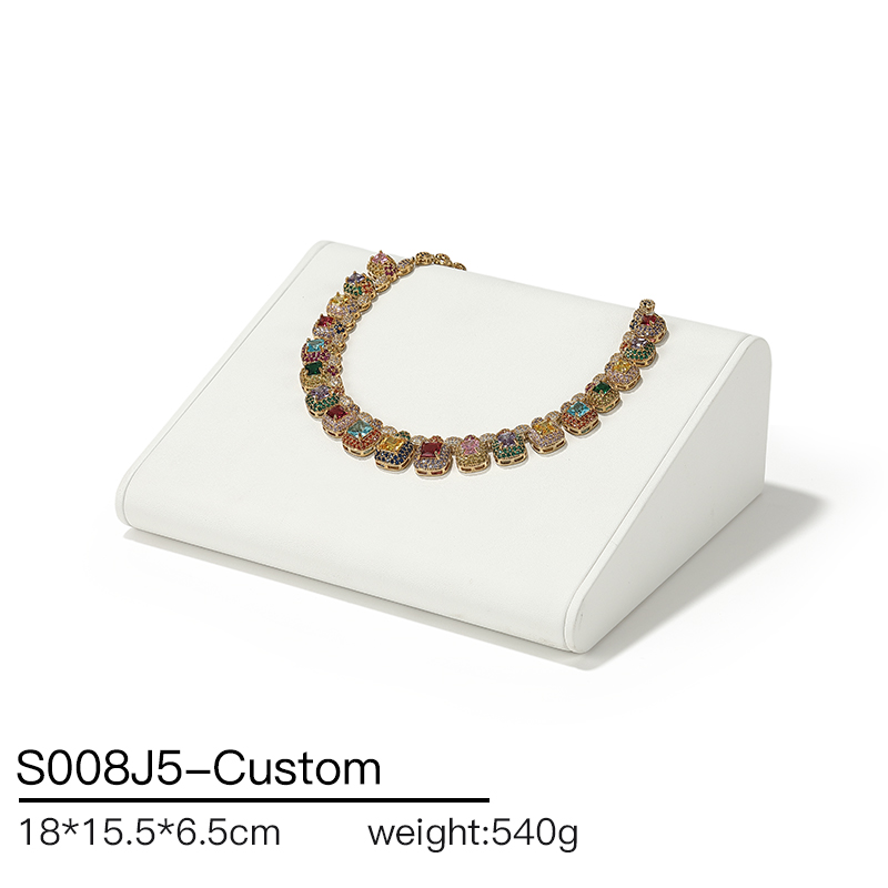 S008 Beige DIGU Luxury PU Leather Ring Bracelet Necklace Earring Jewelry Display Set