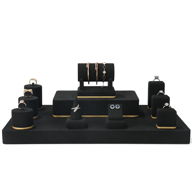S012 Black DIGU Microfiber Ring Bracelet Necklace Earring Holder Stand Jewelry Display Set
