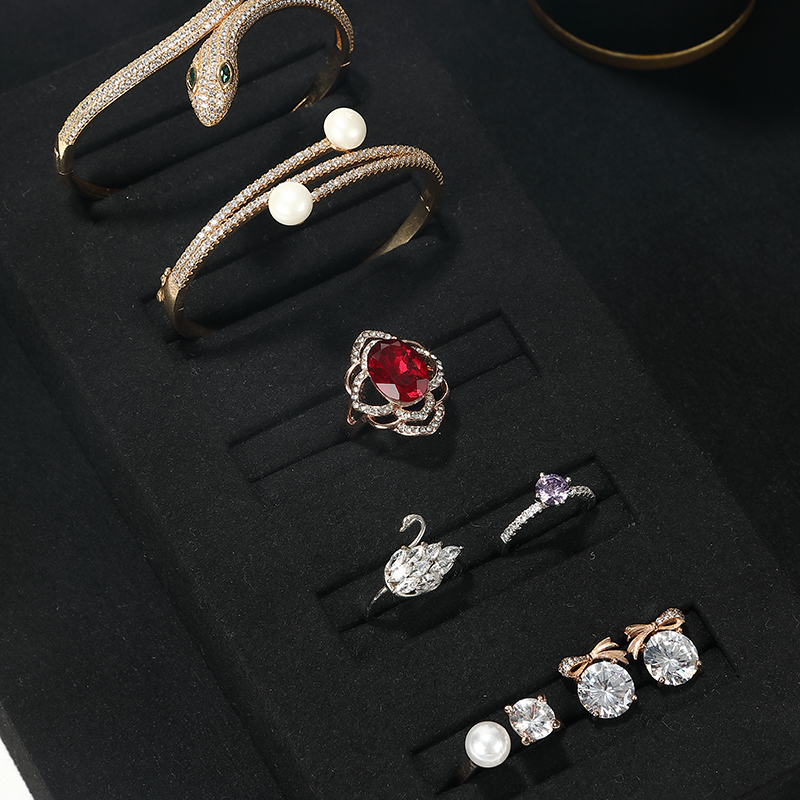 S012 Black DIGU Microfiber Ring Bracelet Necklace Earring Holder Stand Jewelry Display Set