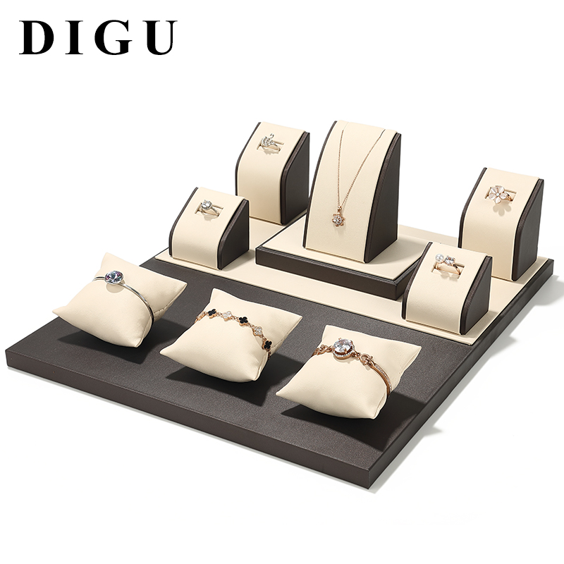 S011 Beige DIGU Custom PU Leather Jewelry Showcase Set