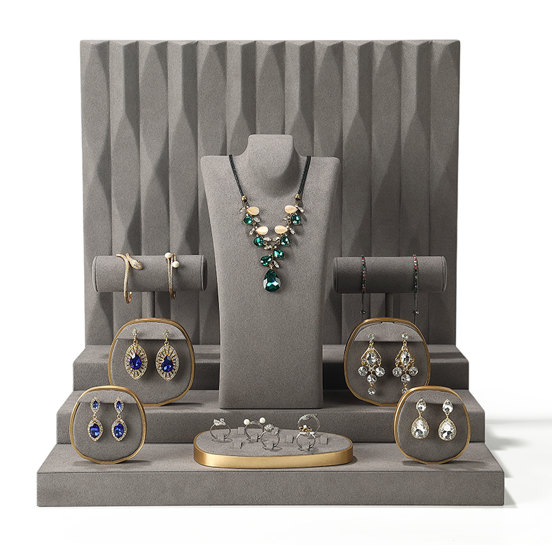 S014 Gray DIGU Luxury Microfiber Jewelry Stand with Metal Base Elegant Display Props