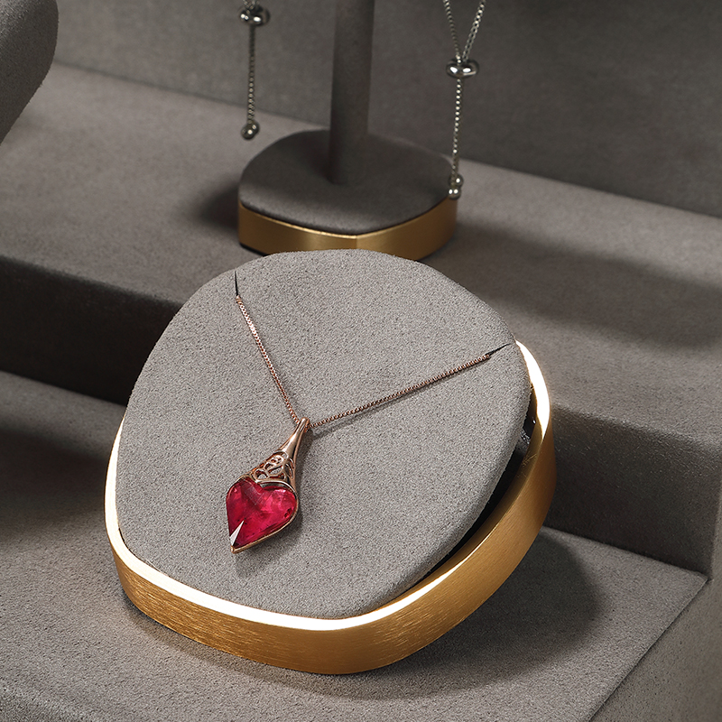 S014 Gray DIGU Luxury Microfiber Jewelry Stand with Metal Base Elegant Display Props