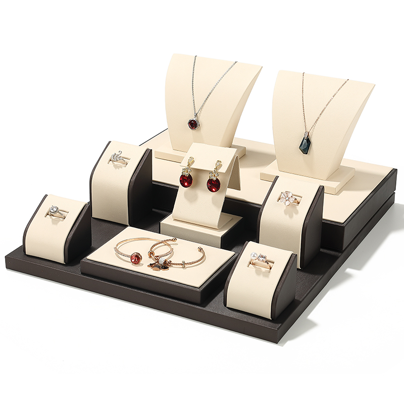 S011 Beige DIGU Custom PU Leather Jewelry Showcase Set