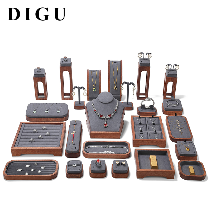 S019 Gray DIGU Handmade Luxury MIcrofiber Necklace Bracelet Jewelry Display Set