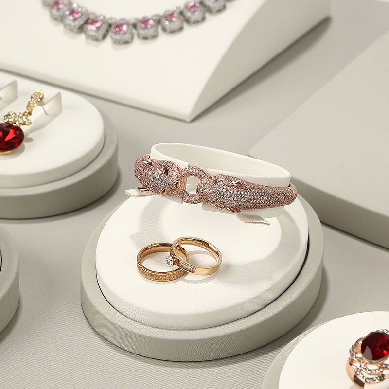 S010 Beige DIGU Design Luxury Beige PU Leather Jewelry Showcase Set