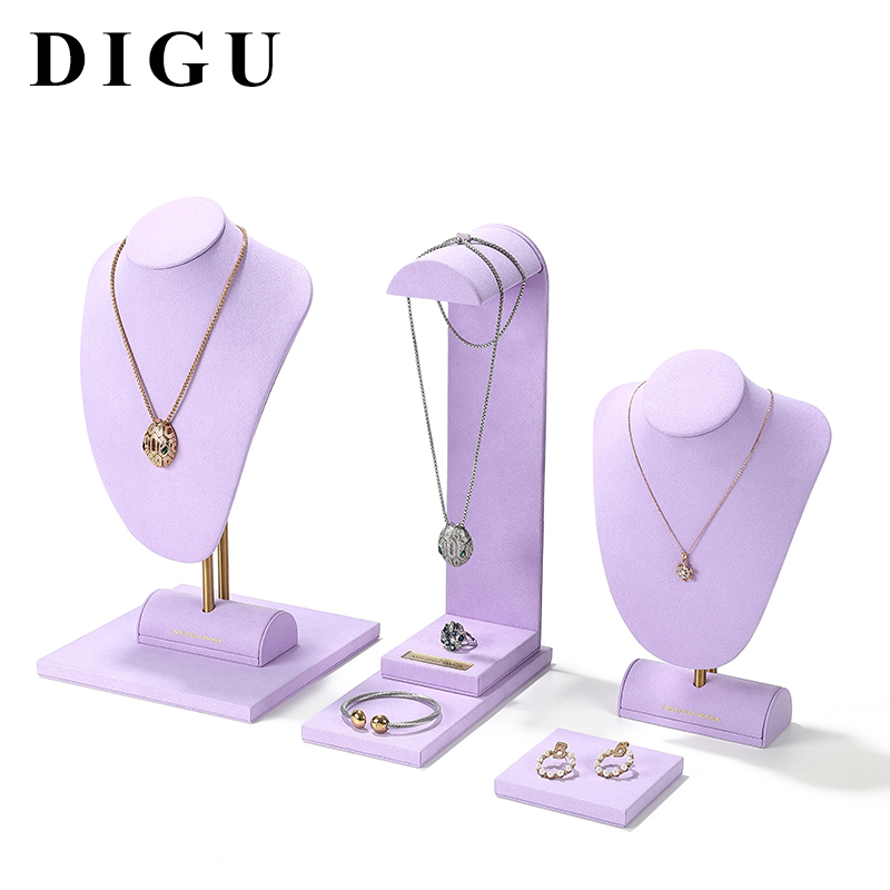S013 DIGU Luxury Classic Microfiber Jewelry Display Stand Necklace Earrings Stand Ring Tray Display set