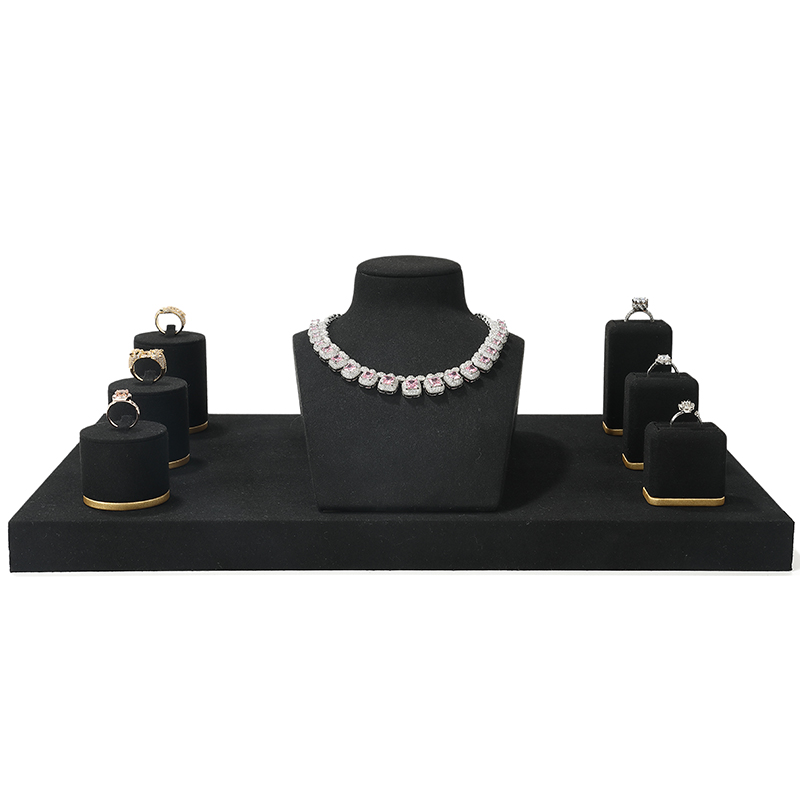 S012 Black DIGU Microfiber Ring Bracelet Necklace Earring Holder Stand Jewelry Display Set