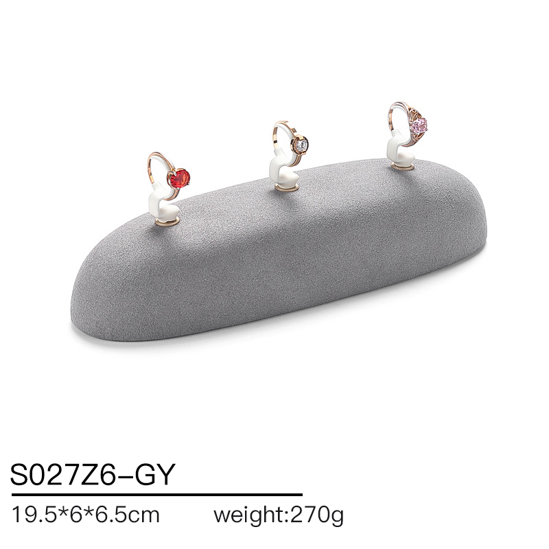 S027 Gray DIGU Handmade Microfiber Ring Bracelet Necklace Earring Holder Stand Jewelry Display Set
