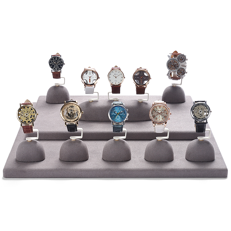 S027 Gray DIGU Handmade Microfiber Ring Bracelet Necklace Earring Holder Stand Jewelry Display Set