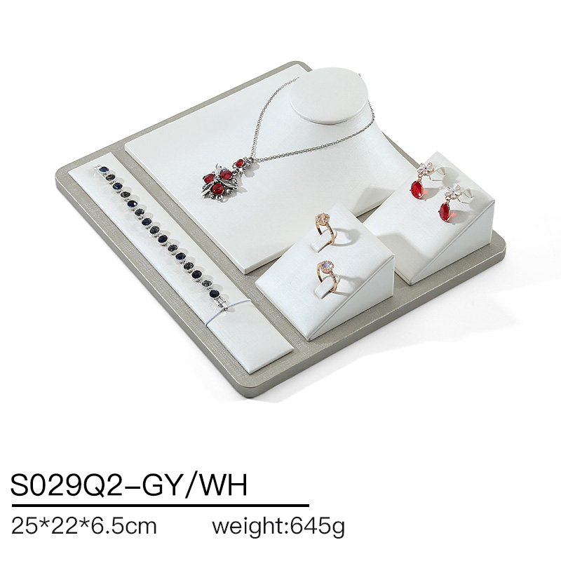 S029 DIGU PU Leather Ring Bracelet Chain Jewelry Display Stand Set