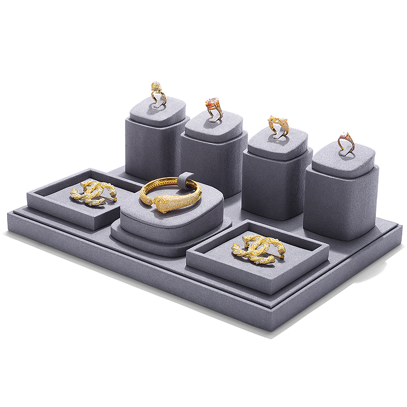 S028 Gray DIGU Custom Microfiber Jewelry Display Set for Ring Bracelet Necklace