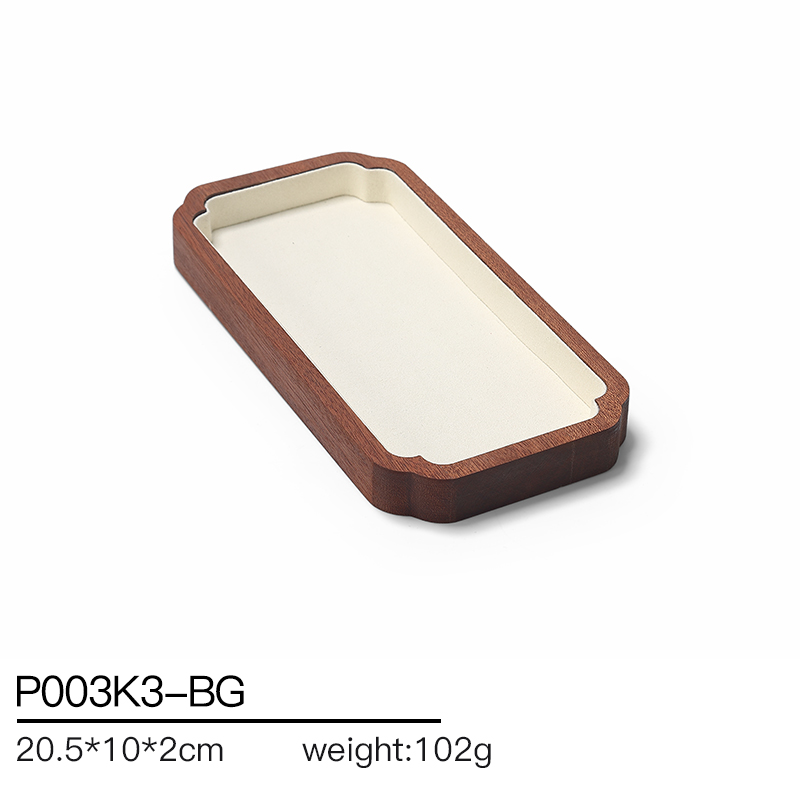 S020 Beige DIGU Wood MIcrofiber Earring Ring Necklace Jewelry Display Set