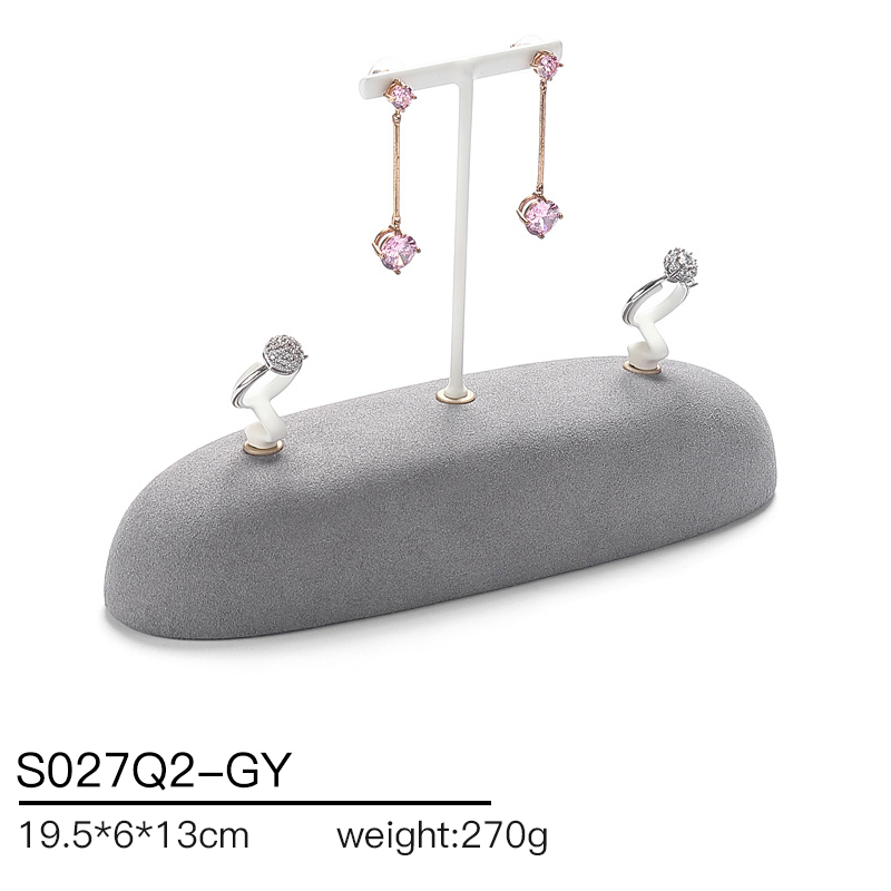 S027 Gray DIGU Handmade Microfiber Ring Bracelet Necklace Earring Holder Stand Jewelry Display Set
