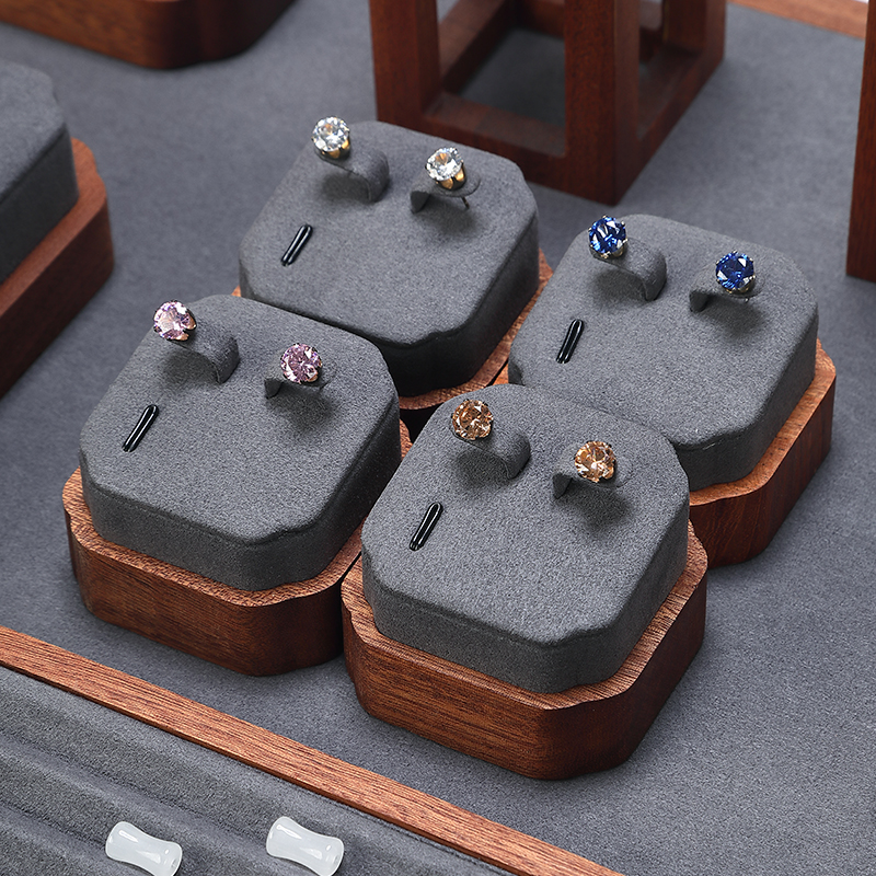 S020 Gray DIGU High Quality Solid Wood with Microfiber Bracelet Earring Necklace Jewelry Display Set
