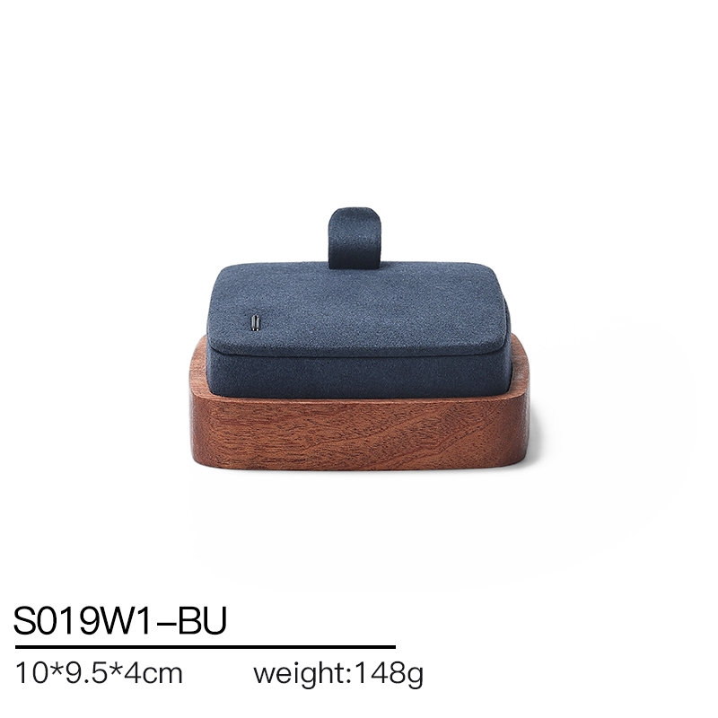 S019 Blue DIGU Handmade Customization Solid Wood Microfiber Jewelry Display Set