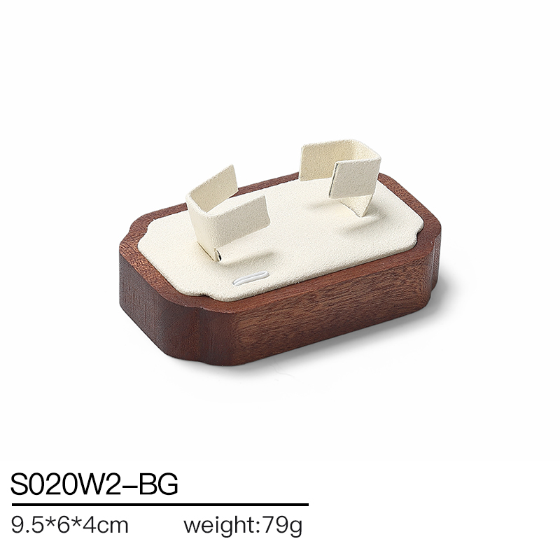 S020 Beige DIGU Wood MIcrofiber Earring Ring Necklace Jewelry Display Set