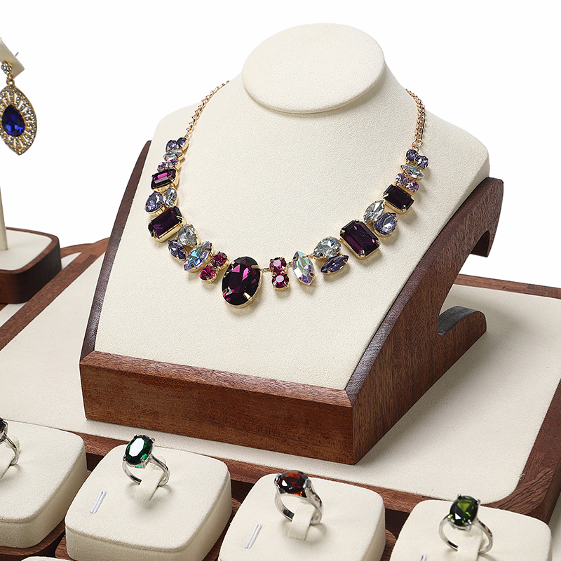 S019 Beige DIGU Handmade Microfiber Jewelry Display Set For Necklace Earring Bracelet Ring