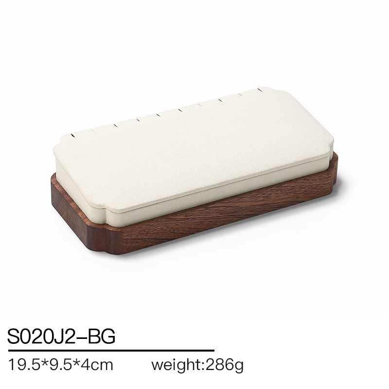 S020 Beige DIGU Wood MIcrofiber Earring Ring Necklace Jewelry Display Set