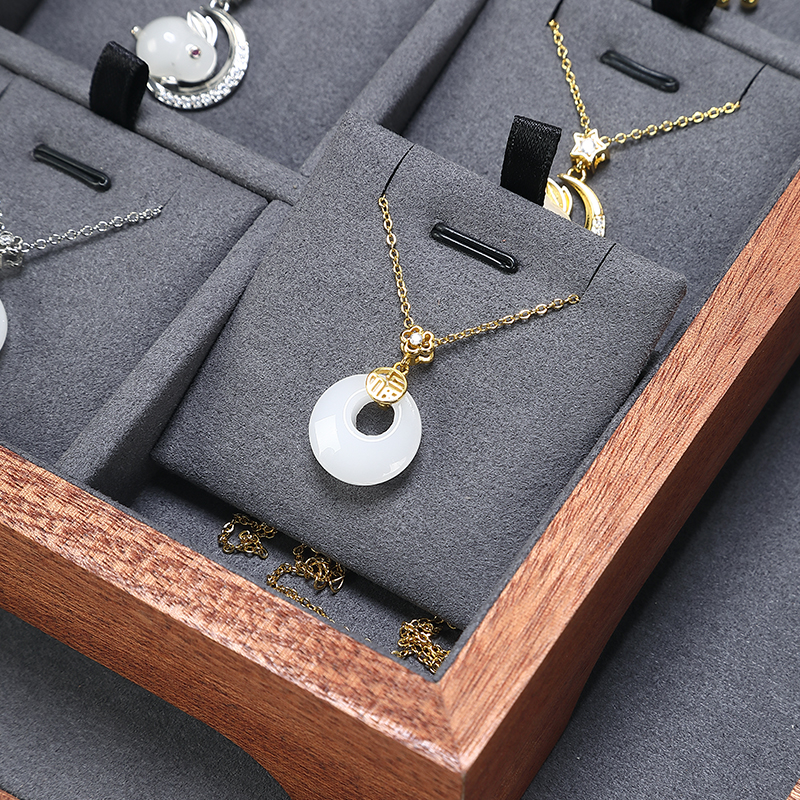 S020 Gray DIGU High Quality Solid Wood with Microfiber Bracelet Earring Necklace Jewelry Display Set