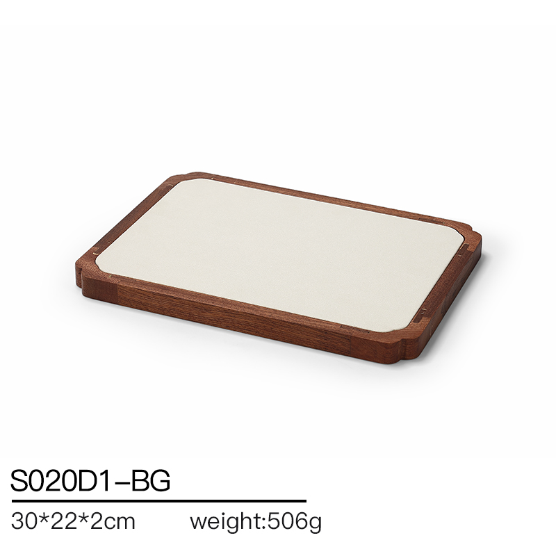 S020 Beige DIGU Wood MIcrofiber Earring Ring Necklace Jewelry Display Set