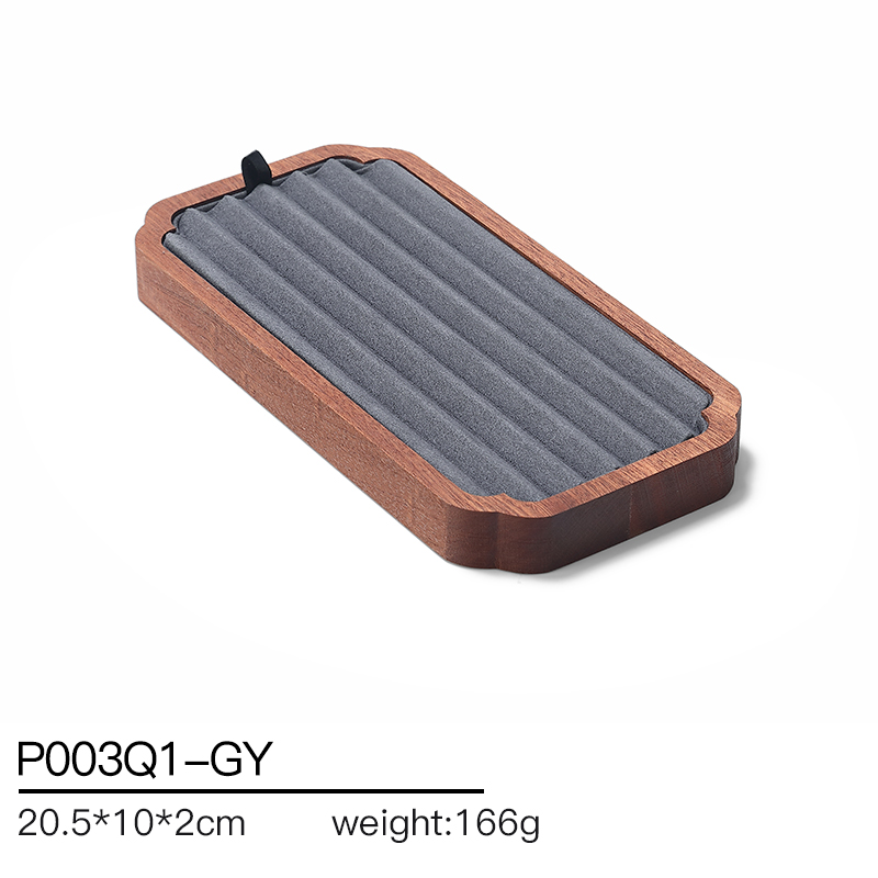 S020 Gray DIGU High Quality Solid Wood with Microfiber Bracelet Earring Necklace Jewelry Display Set