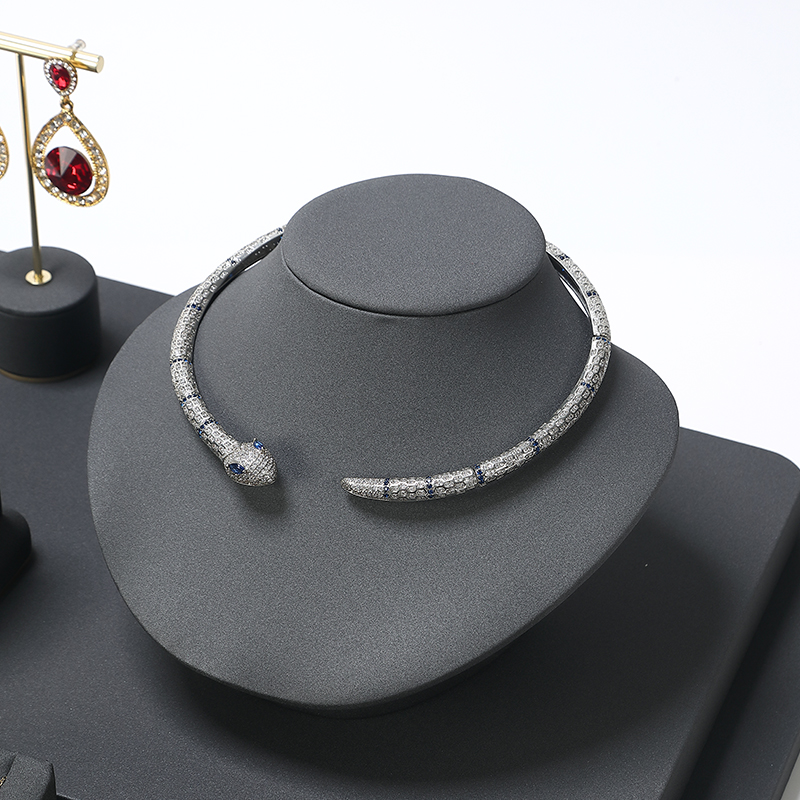 S022 Dark grey DIGU PU Leather Plastic with Metal Luxury Jewelry Display Set for Rings Earrings Necklace