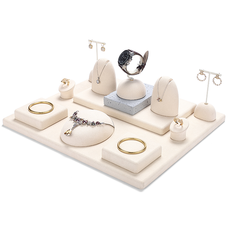 S027 Beige DIGU Luxury Microfiber Jewelry Display Set