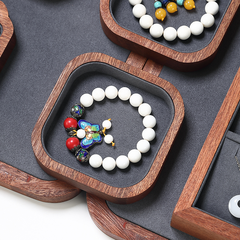 S020 Gray DIGU High Quality Solid Wood with Microfiber Bracelet Earring Necklace Jewelry Display Set
