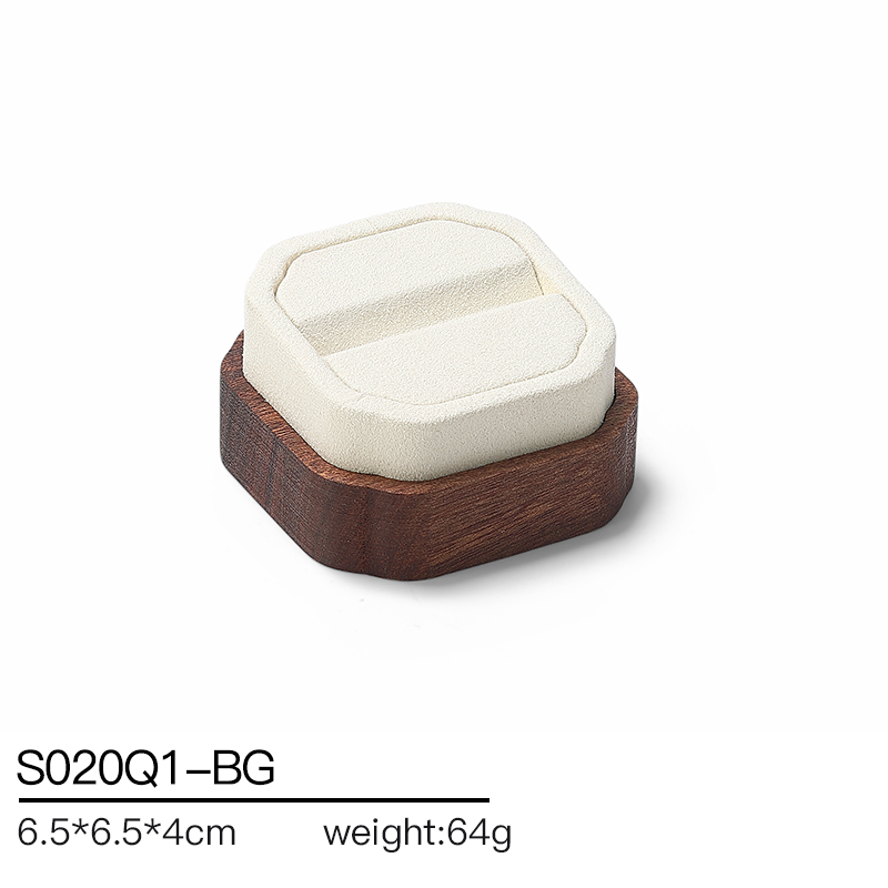 S020 Beige DIGU Wood MIcrofiber Earring Ring Necklace Jewelry Display Set