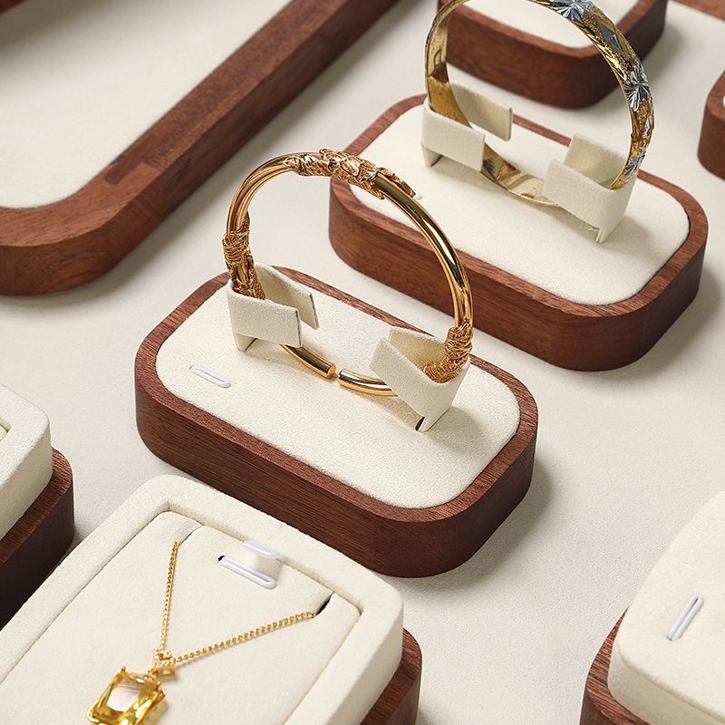 S019 Beige DIGU Handmade Microfiber Jewelry Display Set For Necklace Earring Bracelet Ring