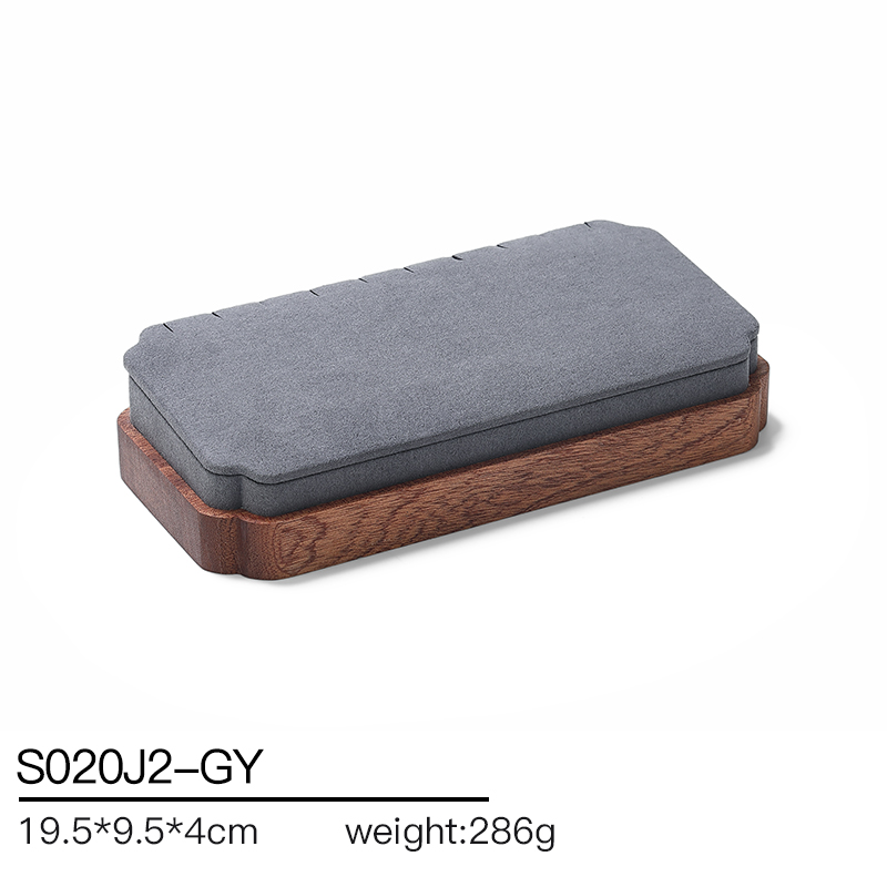 S020 Gray DIGU High Quality Solid Wood with Microfiber Bracelet Earring Necklace Jewelry Display Set