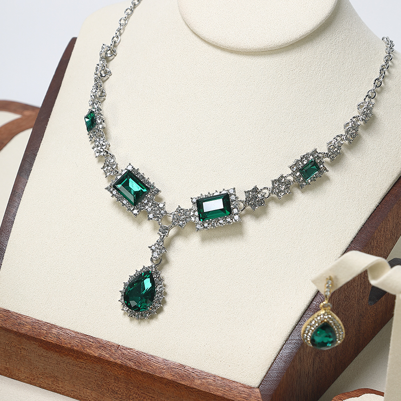 S020 Beige DIGU Wood MIcrofiber Earring Ring Necklace Jewelry Display Set