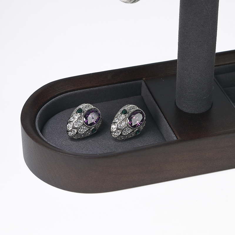 S021 DIGU Wholesale Solid Wooden and Microfiber Bangle Bracelet Watch Chain Jewelry DIsplay Rack