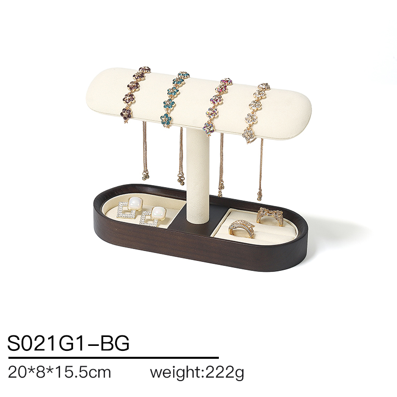 S021 DIGU Wholesale Solid Wooden and Microfiber Bangle Bracelet Watch Chain Jewelry DIsplay Rack