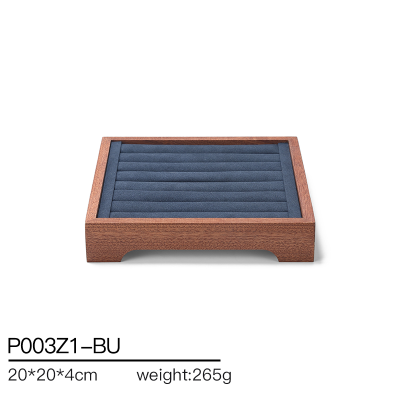 S019 Blue DIGU Handmade Customization Solid Wood Microfiber Jewelry Display Set