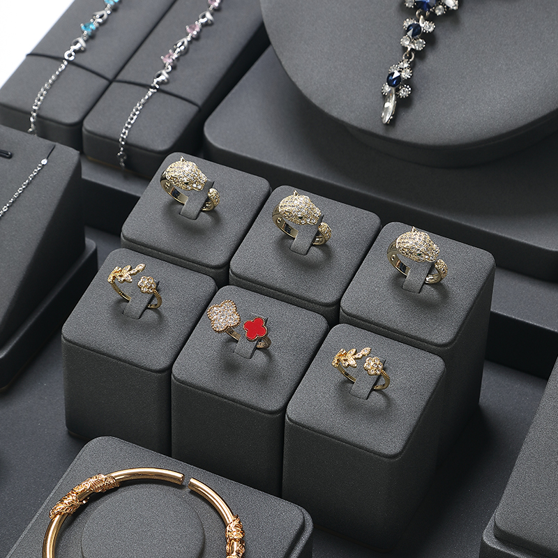 S022 Dark grey DIGU PU Leather Plastic with Metal Luxury Jewelry Display Set for Rings Earrings Necklace