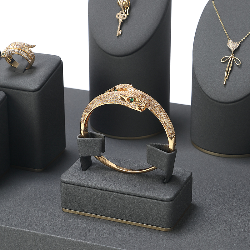 S022 Dark grey DIGU PU Leather Plastic with Metal Luxury Jewelry Display Set for Rings Earrings Necklace