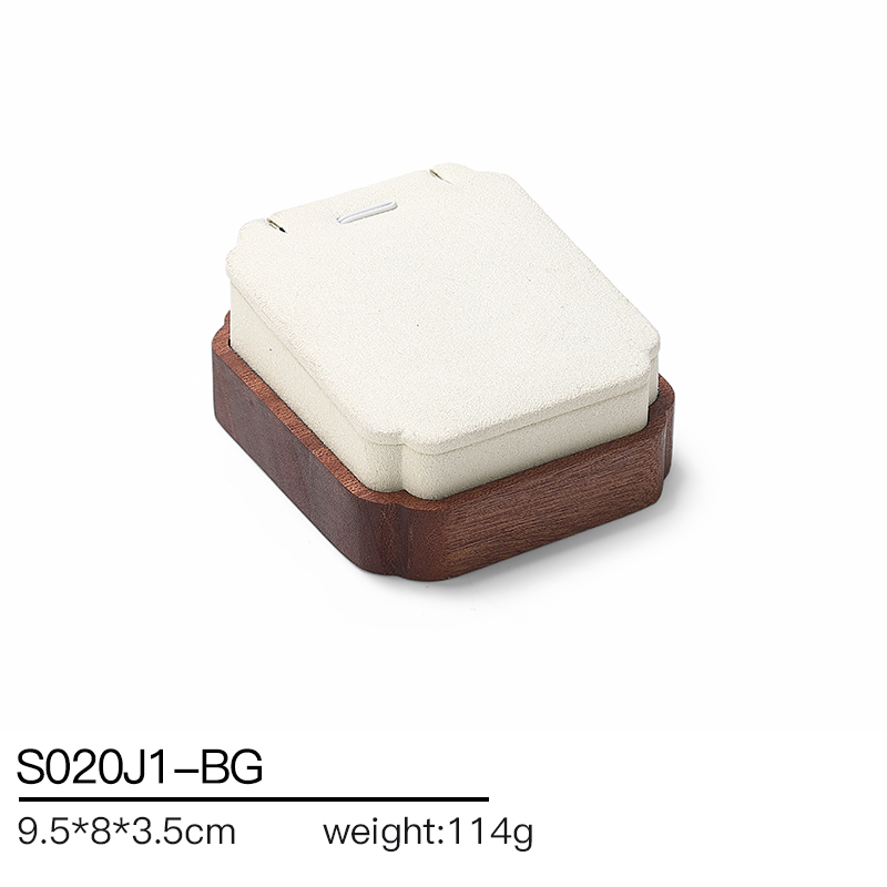 S020 Beige DIGU Wood MIcrofiber Earring Ring Necklace Jewelry Display Set