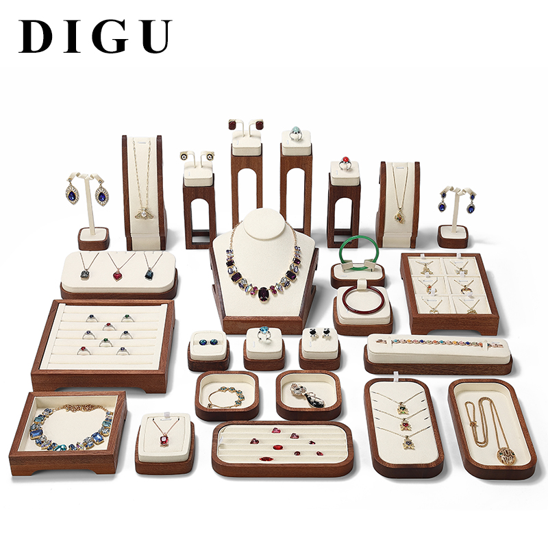 S019 Beige DIGU Handmade Microfiber Jewelry Display Set For Necklace Earring Bracelet Ring