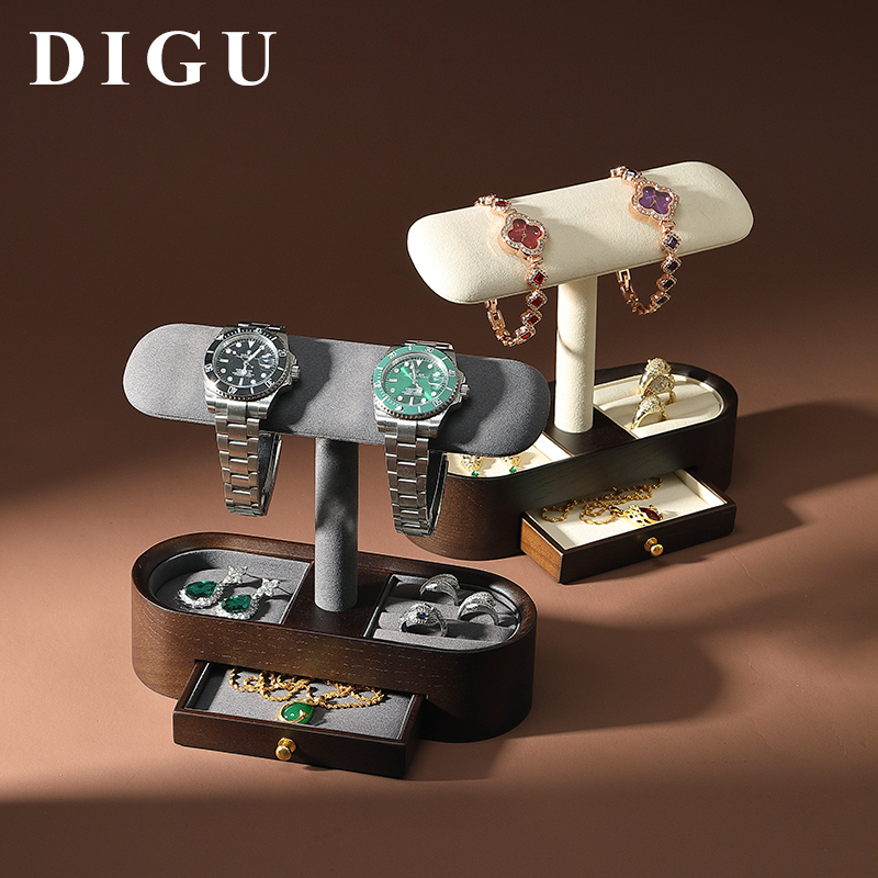 S021 DIGU Wholesale Solid Wooden and Microfiber Bangle Bracelet Watch Chain Jewelry DIsplay Rack