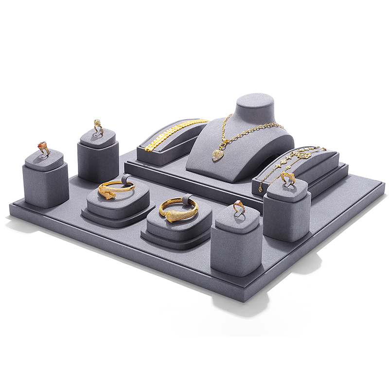 S028 Gray DIGU Custom Microfiber Jewelry Display Set for Ring Bracelet Necklace