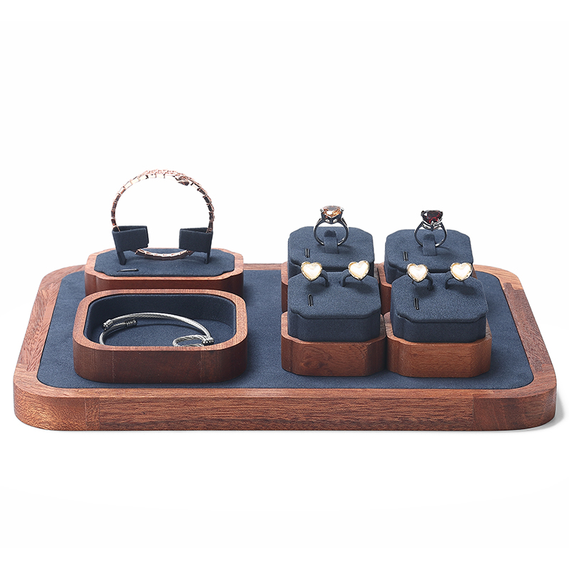S020 Blue DIGU Luxury Wood with Microfiber Jewelry Stand Display Set