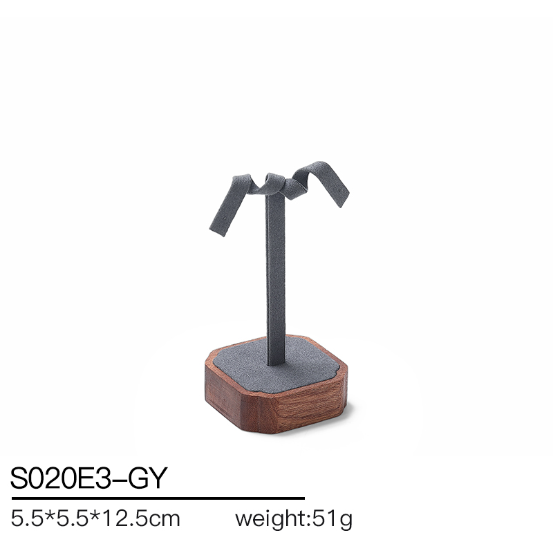 S020 Gray DIGU High Quality Solid Wood with Microfiber Bracelet Earring Necklace Jewelry Display Set