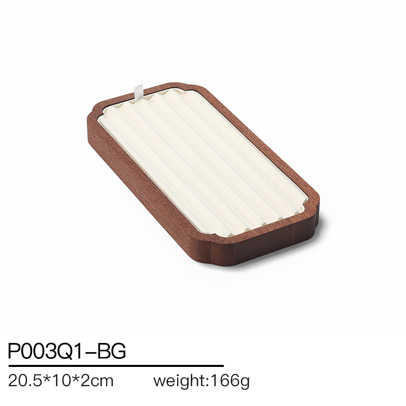 S020 Beige DIGU Wood MIcrofiber Earring Ring Necklace Jewelry Display Set