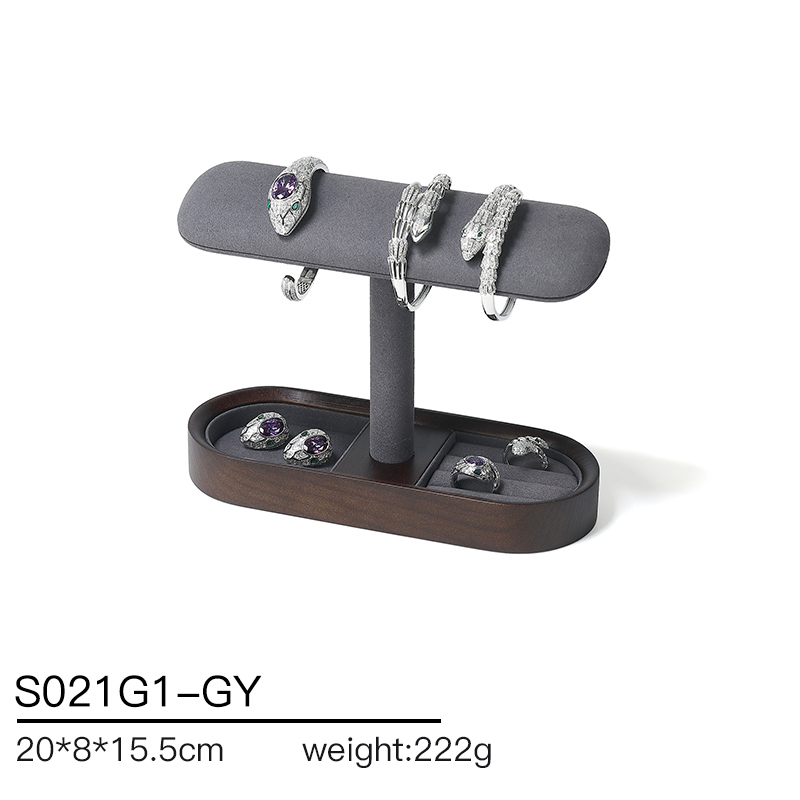 S021 DIGU Wholesale Solid Wooden and Microfiber Bangle Bracelet Watch Chain Jewelry DIsplay Rack