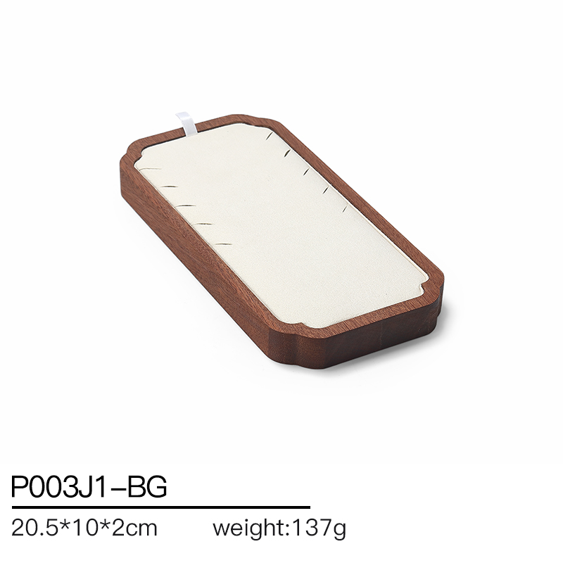 S020 Beige DIGU Wood MIcrofiber Earring Ring Necklace Jewelry Display Set