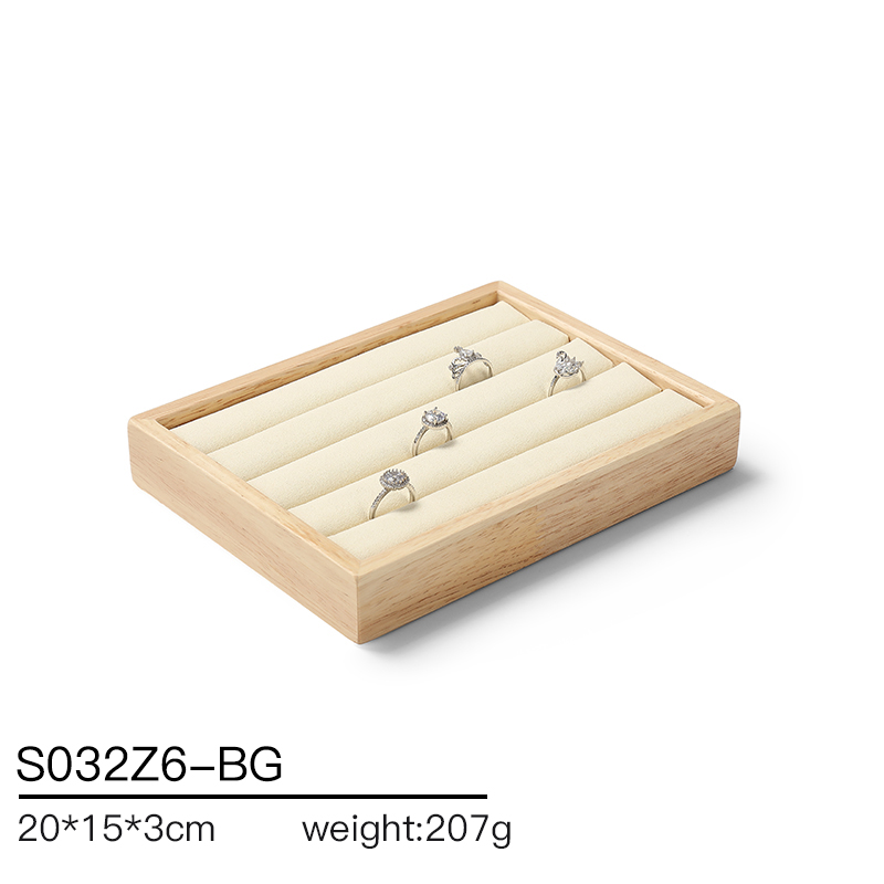 S032 Beige DIGU Handmade Microfiber Wood Jewelry Display Set for Rings Bracelets Necklaces Earrings