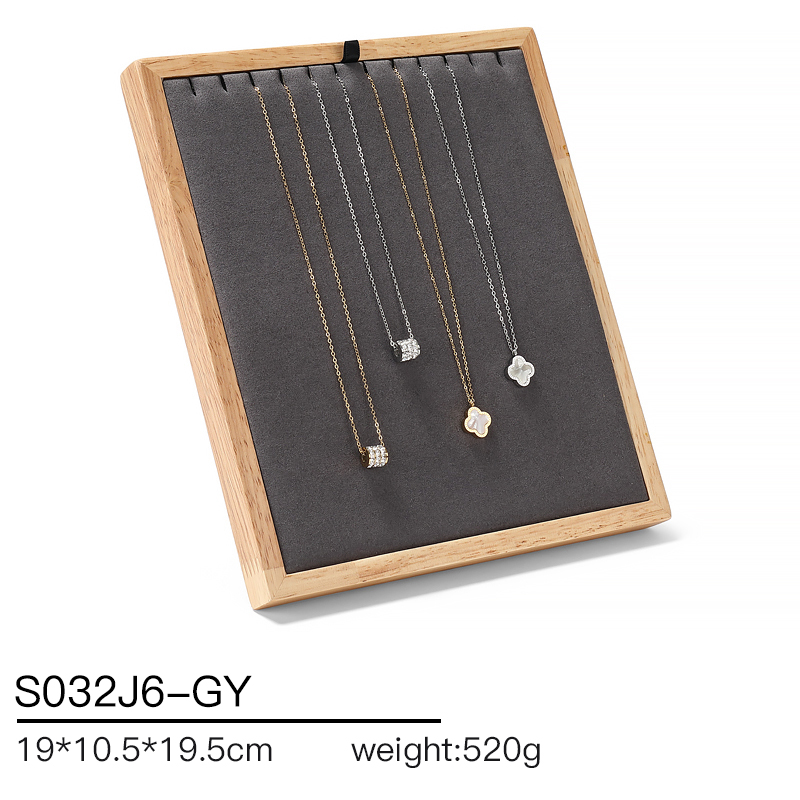 S032 Gray DIGU Handmade Microfiber Wood Jewelry Display Set for Necklace Rings